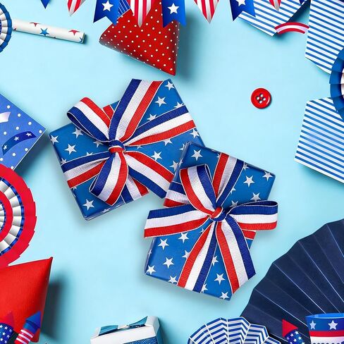 شريط العلم الأمريكي Grosgrain مقاس 1 بوصة × 50 ياردة، شريط وطني أحمر أبيض وأزرق لزينة الرابع من يوليو، مصنوعات يوم الذكرى، تغليف الهدايا، أقواس الشعر، ميداليات البيسبول المدرسية in Kuwait