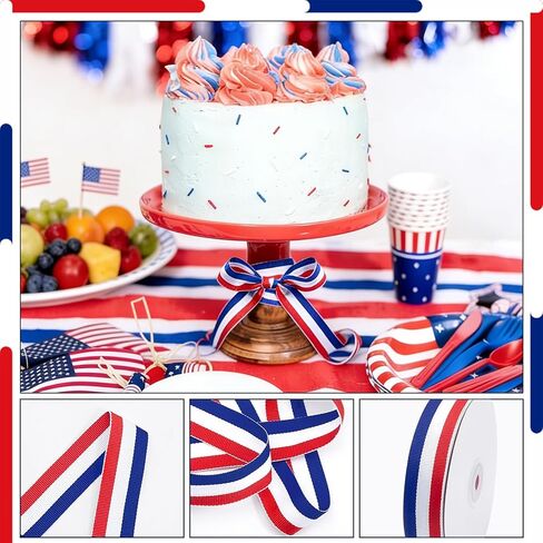 شريط العلم الأمريكي Grosgrain مقاس 1 بوصة × 50 ياردة، شريط وطني أحمر أبيض وأزرق لزينة الرابع من يوليو، مصنوعات يوم الذكرى، تغليف الهدايا، أقواس الشعر، ميداليات البيسبول المدرسية in Kuwait