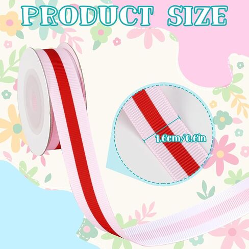 FYSUIMU Stripe Grosgrain Ribbon 0.6 Inch Summer Colorful Fabric Wrapping Ribbon for Pride Day Spring Holiday Gift Cake Present Wrapping DIY Crafts Wreath Hair Bow Making Supplies, 4 Rolls, 20 Yard in Kuwait