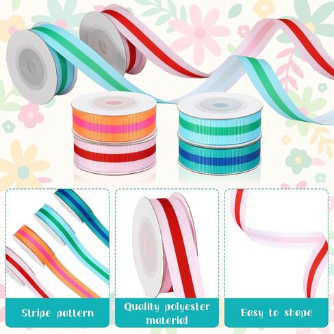 FYSUIMU Stripe Grosgrain Ribbon 0.6 Inch Summer Colorful Fabric Wrapping Ribbon for Pride Day Spring Holiday Gift Cake Present Wrapping DIY Crafts Wreath Hair Bow Making Supplies, 4 Rolls, 20 Yard in Kuwait