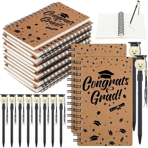 Resurhang 24 Pcs 2026 Graduation Gifts Bulk Inspirational Graduation Notebooks with Grad Cap Ballpoint Pen Spiral Journal Black Gel Ink Pens Class of 2026 Grad Gifts for College Graduate(Kraft) in Kuwait