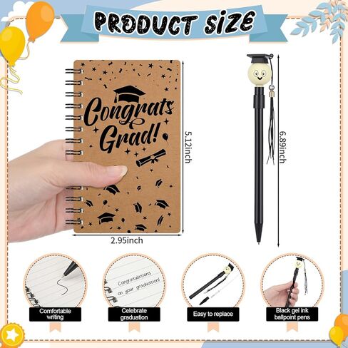 Resurhang 24 Pcs 2026 Graduation Gifts Bulk Inspirational Graduation Notebooks with Grad Cap Ballpoint Pen Spiral Journal Black Gel Ink Pens Class of 2026 Grad Gifts for College Graduate(Kraft) in Kuwait