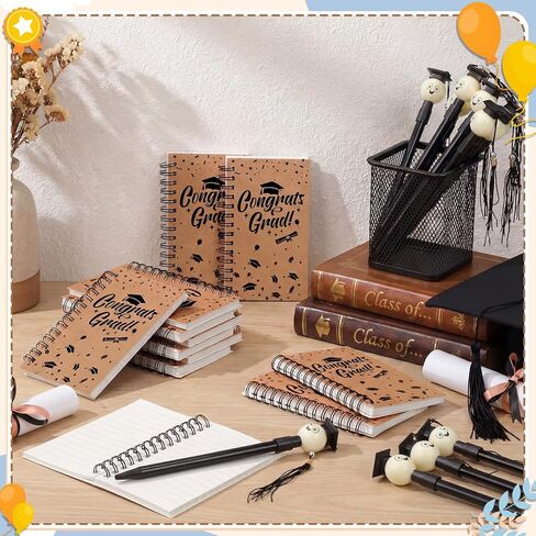 Resurhang 24 Pcs 2026 Graduation Gifts Bulk Inspirational Graduation Notebooks with Grad Cap Ballpoint Pen Spiral Journal Black Gel Ink Pens Class of 2026 Grad Gifts for College Graduate(Kraft) in Kuwait