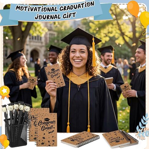 Resurhang 24 Pcs 2026 Graduation Gifts Bulk Inspirational Graduation Notebooks with Grad Cap Ballpoint Pen Spiral Journal Black Gel Ink Pens Class of 2026 Grad Gifts for College Graduate(Kraft) in Kuwait