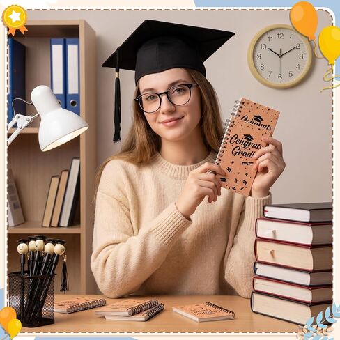 Resurhang 24 Pcs 2026 Graduation Gifts Bulk Inspirational Graduation Notebooks with Grad Cap Ballpoint Pen Spiral Journal Black Gel Ink Pens Class of 2026 Grad Gifts for College Graduate(Kraft) in Kuwait