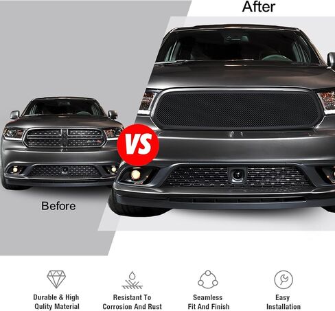 APS Premium Stainless Steel Black Mesh Grille Grill Insert Compatible with Dodge Durango 2014 15 16 17 18 19 20 Main Upper N19-H74367D in Kuwait