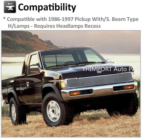 Front Chrome Grille Billet Grille Insert Fits 1986 87 88 89 90 91 92 93 94 95 96 1997 Nissan Pickup Phantom Main Upper Grille in Kuwait