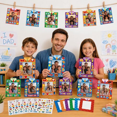 30 عبوة من إطار صورة عيد الأب مع ملصق عيد الأب السعيد DIY Craft Art الآباء إطار صور ورقي هدايا شخصية لتزيين حفلات الأب والأب لصالح أنشطة الألعاب في الفصل الدراسي المنزلي in Kuwait