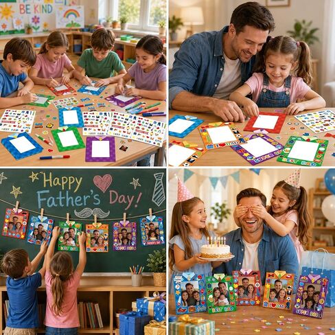 30 عبوة من إطار صورة عيد الأب مع ملصق عيد الأب السعيد DIY Craft Art الآباء إطار صور ورقي هدايا شخصية لتزيين حفلات الأب والأب لصالح أنشطة الألعاب في الفصل الدراسي المنزلي in Kuwait