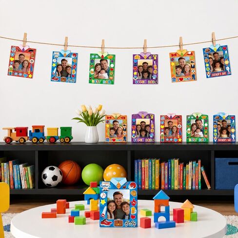 30 عبوة من إطار صورة عيد الأب مع ملصق عيد الأب السعيد DIY Craft Art الآباء إطار صور ورقي هدايا شخصية لتزيين حفلات الأب والأب لصالح أنشطة الألعاب في الفصل الدراسي المنزلي in Kuwait