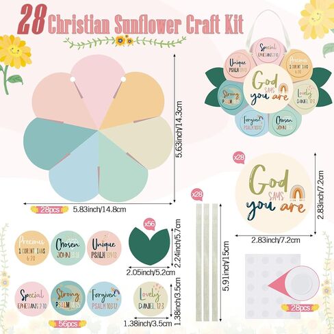 Capoda 28 Sets Sunday School Crafts for Kids God Says You are Sunflower Crafts DIY Christian Religious Sunflower Gifts for Kids Sunday School VBS Classroom Church Activity Supplies (Pastel,Boho) in Saudi Arabia