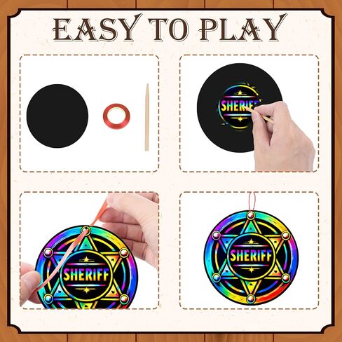 90shine 90 Pcs Western Cowboy Scratch Craft - DIY Rainbow Paper Cards Art Kit with Wooden Stylus for Rodeo Classroom Birthday Party Favors in Kuwait
