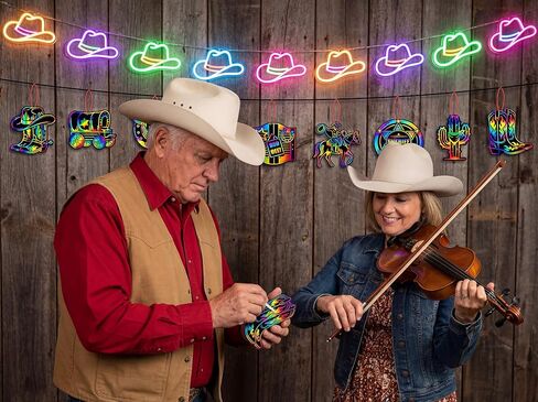 90shine 90 Pcs Western Cowboy Scratch Craft - DIY Rainbow Paper Cards Art Kit with Wooden Stylus for Rodeo Classroom Birthday Party Favors in Kuwait