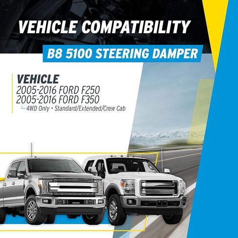 مثبت التوجيه من سلسلة Bilstein Front B8 5100 متوافق مع 2008-2016 F250 F350 القياسية/الممتدة/Crew Cab 4WD فقط | سهلة التركيب | أداء سلس | بنيت لتدوم in Kuwait