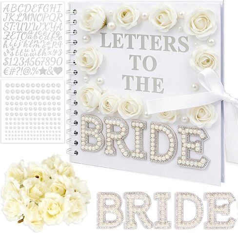 Letters to the Bride Book, Bridal Shower Guest Book Alternative, Wedding Memory Scrapbook Gift for Bride, Advice & Wishes Keepsake Album with Stickers, Roses & Ribbon, 8x8 Inch in Saudi Arabia