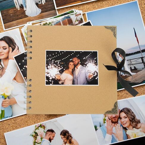 PATIKIL Scrapbook Photo Albums, 8x8 Inch 40 Pages Hardcover Scrapbooking Book DIY Album Supplies with Ribbon for Gift Memory Book Wedding Anniversary, Black, 1 Pcs in Kuwait