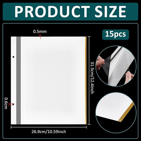 BENECREAT 15 Pack White Self Adhesive Photo Album Pages, 12.4x10.6 Inch Large Size Scrapbook Refill with Pre Drilled Holes for Wedding Memory Books and Photo Display in Kuwait