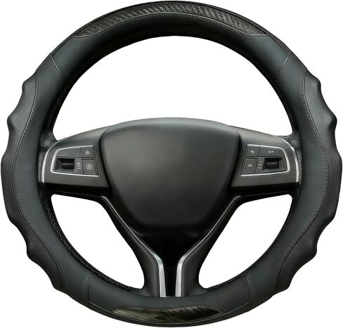 Leather Car Steering Wheel Cover, 14.5-15Inch Anti-Slip Steering Wheel Cover, Universal for Cars Truck SUV, Car Accessories (black - black line) in Saudi Arabia