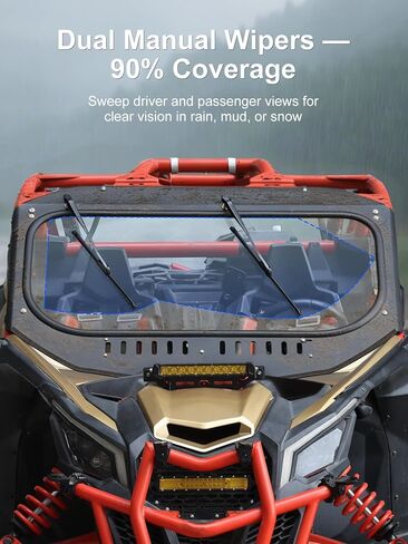 زجاج أمامي متوافق مع Can-Am Maverick X3 2017–2025، زجاج أمان مصفح مقاس 8 مم معتمد من وزارة النقل، وضوح مقاوم للخدش مع مساحات يدوية مزدوجة وفتحات انزلاقية قابلة للتعديل in Kuwait