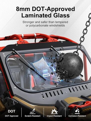 زجاج أمامي متوافق مع Can-Am Maverick X3 2017–2025، زجاج أمان مصفح مقاس 8 مم معتمد من وزارة النقل، وضوح مقاوم للخدش مع مساحات يدوية مزدوجة وفتحات انزلاقية قابلة للتعديل in Kuwait