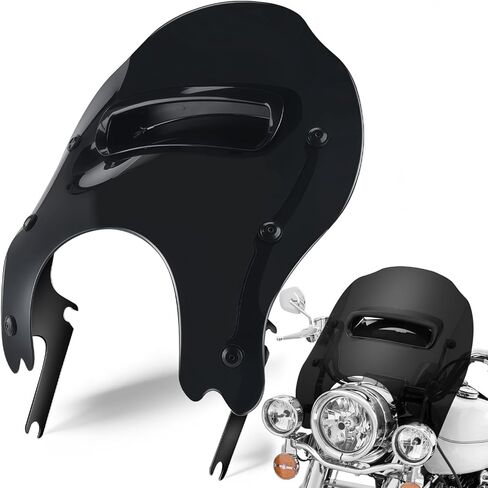 All Black Detachable Wave Wind Splitter Vented Windshield Windscreen Compatible with Harley Davidson Touring Road King FLHR FLHRC/I FLHRXS 1994-2025 (Black Windshield&Black Bracket) in Saudi Arabia