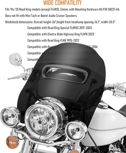 All Black Detachable Wave Wind Splitter Vented Windshield Windscreen Compatible with Harley Davidson Touring Road King FLHR FLHRC/I FLHRXS 1994-2025 (Black Windshield&Black Bracket) in Saudi Arabia