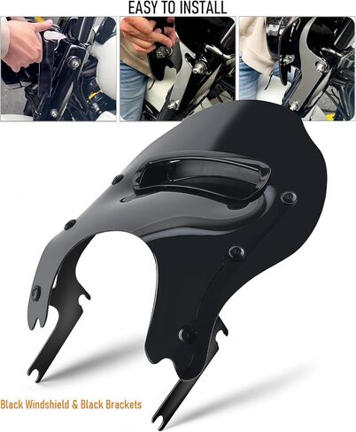 All Black Detachable Wave Wind Splitter Vented Windshield Windscreen Compatible with Harley Davidson Touring Road King FLHR FLHRC/I FLHRXS 1994-2025 (Black Windshield&Black Bracket) in Saudi Arabia