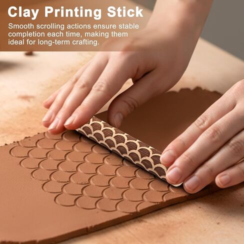 Clay Texture Rollers Set, Ergonomic Handle-Free Design with Comfortable Grip, Plastic & Birch Wood, Includes 10 Texture Sticks and 5 Tools for Modeling and Pottery Decor in Saudi Arabia