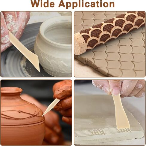 Clay Texture Rollers Set, Ergonomic Handle-Free Design with Comfortable Grip, Plastic & Birch Wood, Includes 10 Texture Sticks and 5 Tools for Modeling and Pottery Decor in Saudi Arabia