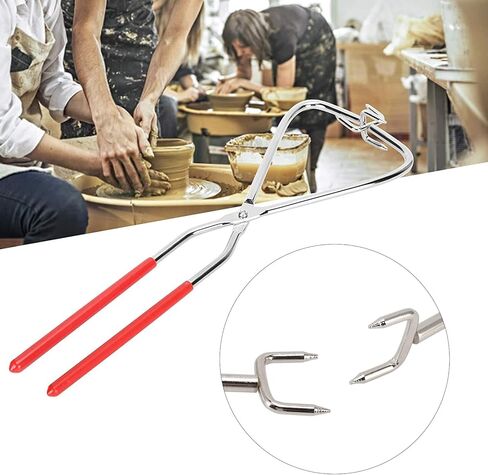Pwshymi Dipping Tongs, Stainless Steel with Plastic Grip for Heat Protection, 360 Degree Glaze Blowing, Easy to Clean and Compact, Pottery Sculpture Tongs, for Pottery Crafting and Glaze Dipping in Kuwait