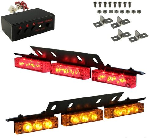 DIYAH 18 LED عالية الكثافة LED إنفاذ القانون في حالات الطوارئ تحذير المخاطر القوية أضواء للزجاج الأمامي داش الداخلية (الأحمر / العنبر) in Kuwait