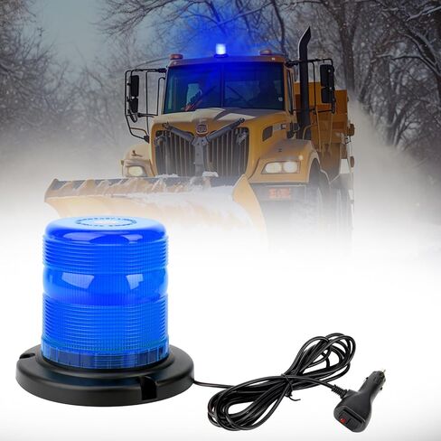 أضواء LED زرقاء منارة 12-24 فولت، 16 وضعًا وامضًا 60 مصباح شرطة LED للطوارئ على جانب الطريق مع قاعدة مغناطيسية لجرار مركبات البناء وشاحنات السحب ومحراث الثلج (أزرق، قطعة واحدة) in Kuwait