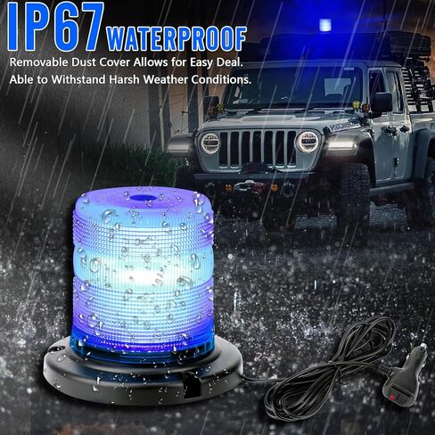 أضواء LED زرقاء منارة 12-24 فولت، 16 وضعًا وامضًا 60 مصباح شرطة LED للطوارئ على جانب الطريق مع قاعدة مغناطيسية لجرار مركبات البناء وشاحنات السحب ومحراث الثلج (أزرق، قطعة واحدة) in Kuwait