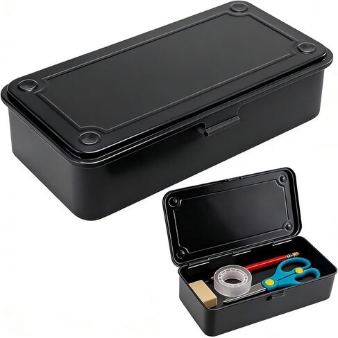 Steel Storage Box with Hinged Lid, Heavy Duty Metal Container Case for Scrapbook Stamps, Portable Rectangular Tool Box with Latch, Colorful Metal Storage Organizer for Pins, Pens, Stationary in Saudi Arabia