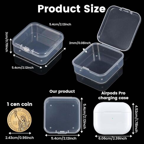 100 Pcs Clear Plastic Beads Storage Containers Box Small Clear Boxes with Hinged Lid Plastic Case Mini Square Arts Crafts Storage Organizers for Small Items(2.1 x 2.1 x 0.8 Inch) ﻿ in Kuwait