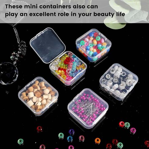 100 Pcs Clear Plastic Beads Storage Containers Box Small Clear Boxes with Hinged Lid Plastic Case Mini Square Arts Crafts Storage Organizers for Small Items(2.1 x 2.1 x 0.8 Inch) ﻿ in Kuwait