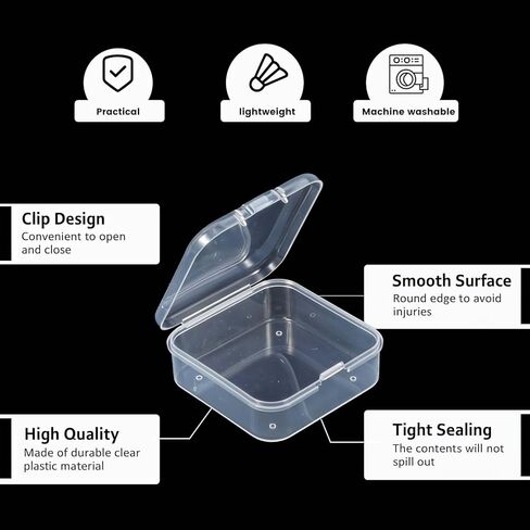 100 Pcs Clear Plastic Beads Storage Containers Box Small Clear Boxes with Hinged Lid Plastic Case Mini Square Arts Crafts Storage Organizers for Small Items(2.1 x 2.1 x 0.8 Inch) ﻿ in Kuwait