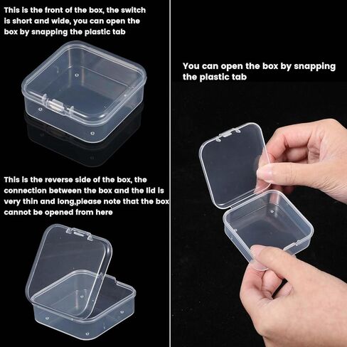 100 Pcs Clear Plastic Beads Storage Containers Box Small Clear Boxes with Hinged Lid Plastic Case Mini Square Arts Crafts Storage Organizers for Small Items(2.1 x 2.1 x 0.8 Inch) ﻿ in Kuwait