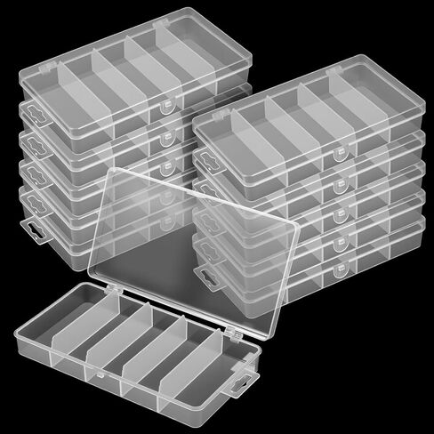 10 Pack 5 Grid Tackle Box Organizer, 6.8" x 3.7" x 1.1" Plastic Organizer Box with Dividers, Plastic Compartment Storage Boxes for Jewelry, DIY Crafts, Bait, Small Part, Beads in Kuwait