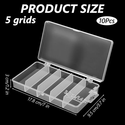 10 Pack 5 Grid Tackle Box Organizer, 6.8" x 3.7" x 1.1" Plastic Organizer Box with Dividers, Plastic Compartment Storage Boxes for Jewelry, DIY Crafts, Bait, Small Part, Beads in Kuwait