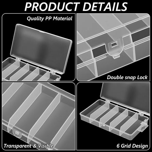 10 Pack 5 Grid Tackle Box Organizer, 6.8" x 3.7" x 1.1" Plastic Organizer Box with Dividers, Plastic Compartment Storage Boxes for Jewelry, DIY Crafts, Bait, Small Part, Beads in Kuwait