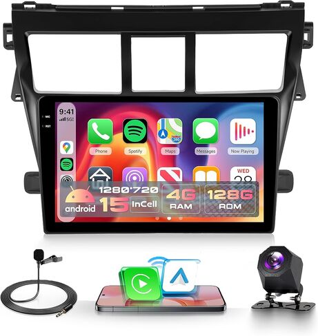 راديو 4G+64G لسيارة Toyota Yaris VIOS 2007-2013 Rimoody Android 13 ستيريو سيارة لاسلكي Carplay Andorid Auto Mirror Link 9 بوصة شاشة تعمل باللمس نظام ملاحة GPS واي فاي بلوتوث FM EQ + كاميرا احتياطية AHD in Kuwait