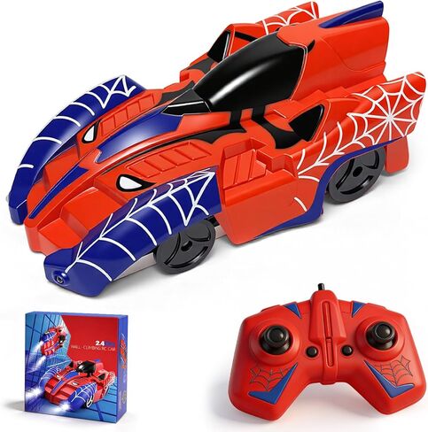 Spider Climbing Wall Cars - Rc Race Vehicle Electric Technology Toys for 3+ Years Kid, 2.4 GHz Remote Control LED Light Rechargeable 360° Zero Gravity Rotating Indoor Car Birthday Gift in Saudi Arabia