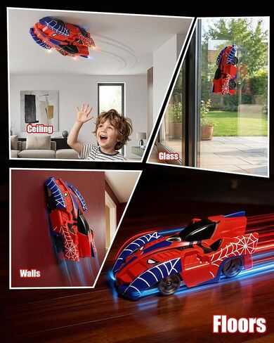 Spider Climbing Wall Cars - Rc Race Vehicle Electric Technology Toys for 3+ Years Kid, 2.4 GHz Remote Control LED Light Rechargeable 360° Zero Gravity Rotating Indoor Car Birthday Gift in Saudi Arabia