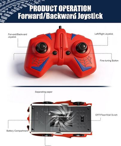 Spider Climbing Wall Cars - Rc Race Vehicle Electric Technology Toys for 3+ Years Kid, 2.4 GHz Remote Control LED Light Rechargeable 360° Zero Gravity Rotating Indoor Car Birthday Gift in Saudi Arabia