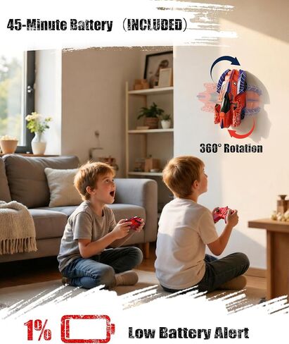 Spider Climbing Wall Cars - Rc Race Vehicle Electric Technology Toys for 3+ Years Kid, 2.4 GHz Remote Control LED Light Rechargeable 360° Zero Gravity Rotating Indoor Car Birthday Gift in Saudi Arabia