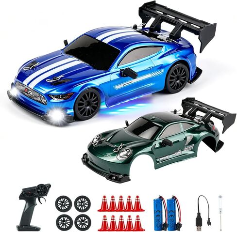سيارة دريفت RC 1:24، سيارة تحكم عن بعد بسرعة 20 كم/ساعة 4WD مع بطاريتين، هيكل إضافي للجسم، إطارات دريفت، 10 مخاريط ومصابيح LED، لعبة سيارة سباق 2.4 جيجا هرتز للأولاد والبنات. in Kuwait