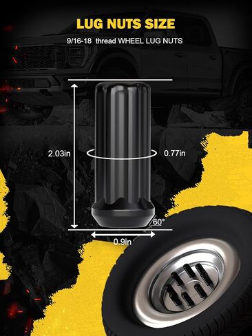 32 قطعة من صواميل العروة من TIROL 9/16"-18، متوافقة مع Ford F250، Dodge Ram 1500 2500 3500، Durango، Dakota، Hummer H1، Chrysler Aspen تصميم قطعة واحدة من مصنع Acorn Wheel Lugnuts - ارتفاع 2 بوصة in Kuwait