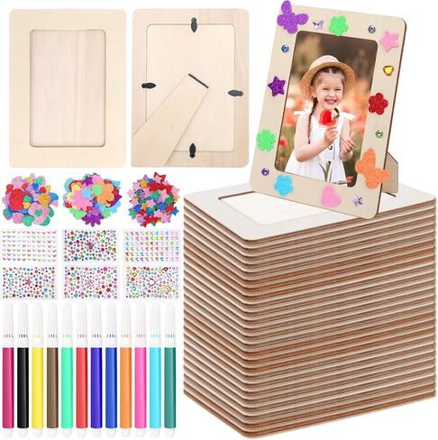 SAYAYA 40 Pack DIY Wooden Picture Frames Bulk 4 x 6 inch Unfinished Solid Wood Standing Picture Frames with Stickers & Watercolor Pens DIY Crafts Wood for Painting DIY Decorate Art Birthday Party Gift in Kuwait