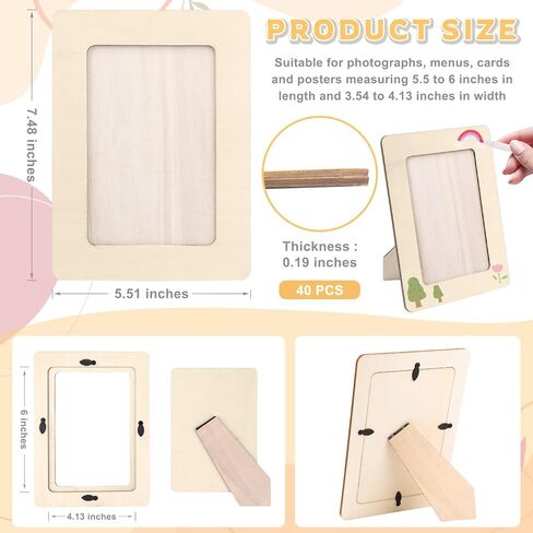 SAYAYA 40 Pack DIY Wooden Picture Frames Bulk 4 x 6 inch Unfinished Solid Wood Standing Picture Frames with Stickers & Watercolor Pens DIY Crafts Wood for Painting DIY Decorate Art Birthday Party Gift in Kuwait